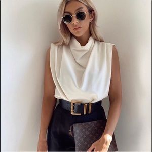 Zara Pleated Top Blouse High Collar NWT